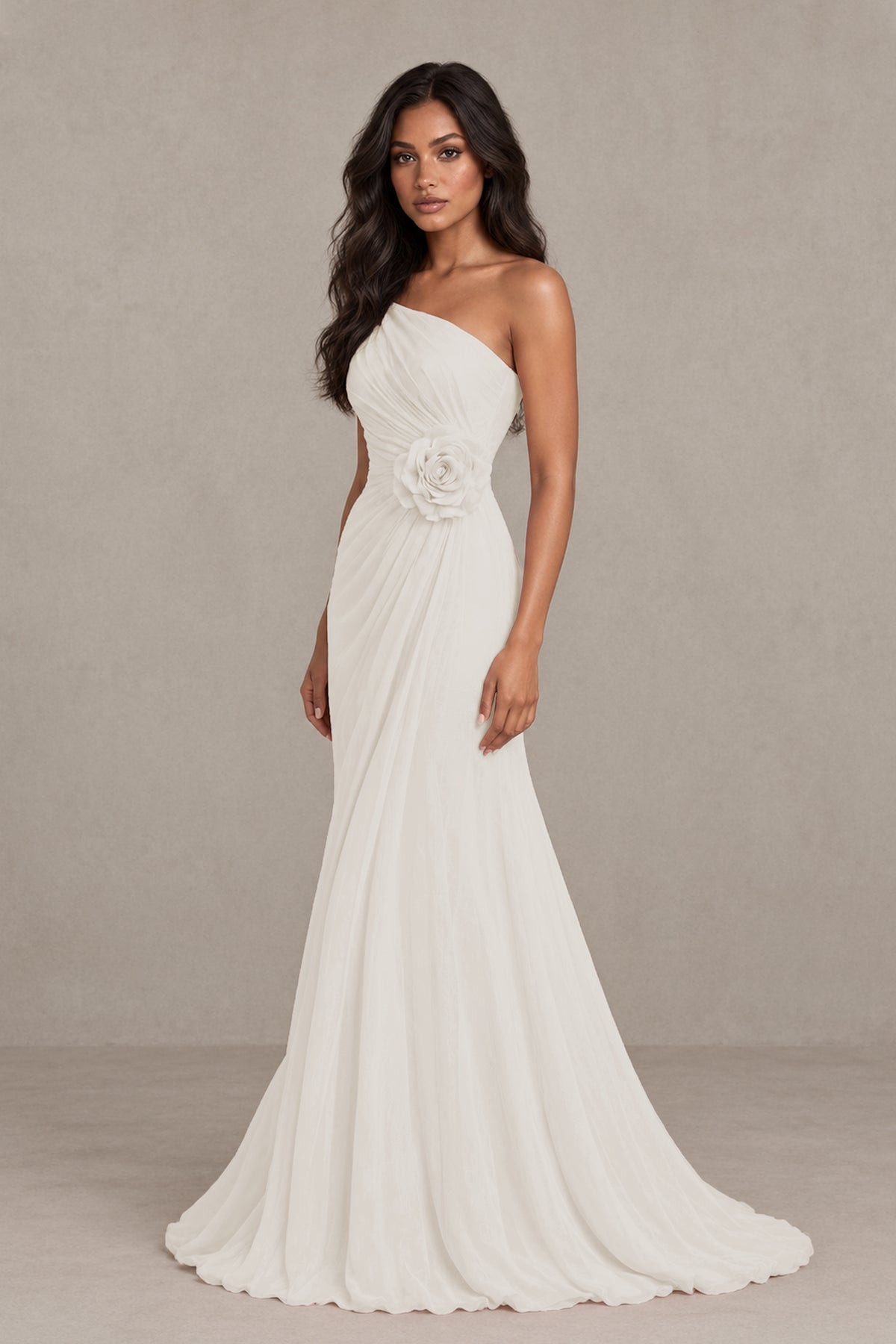 BOLODOO Ivory One-Shoulder Floral Ruched Maxi Dress - Ivory