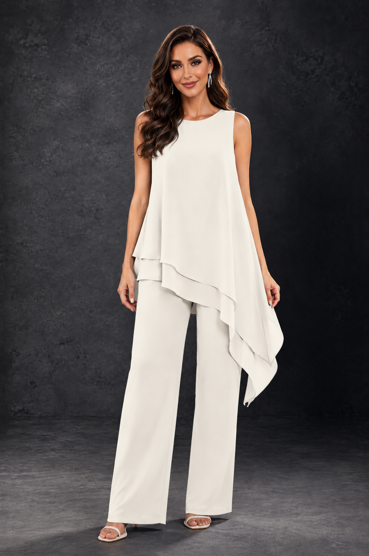 BOLODOO Ivory Layered Mother of the Bride Pantsuit with Jacket - Ivory - Ivory_3