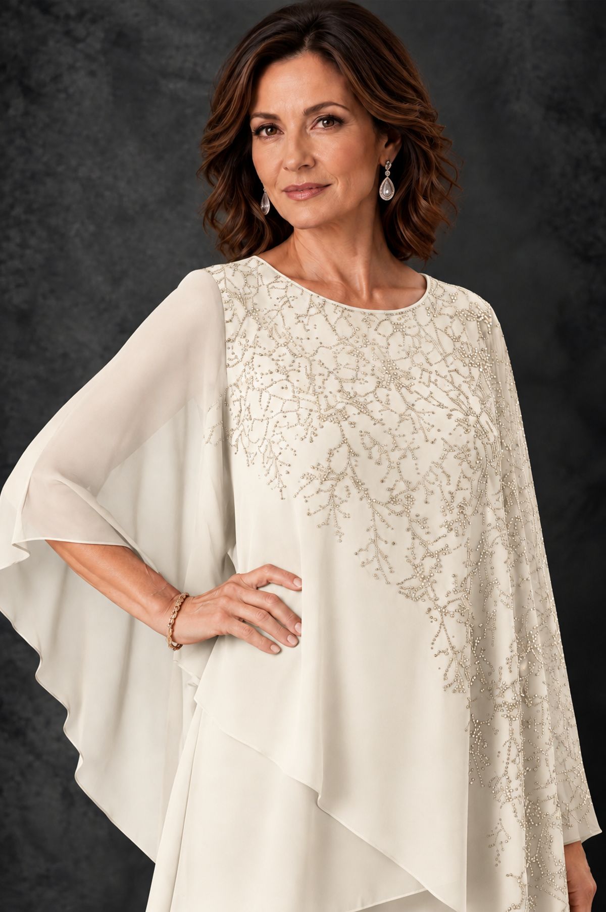 BOLODOO Ivory Embellished Cape Pant Suit for Mother of the Bride - Ivory - Ivory_3