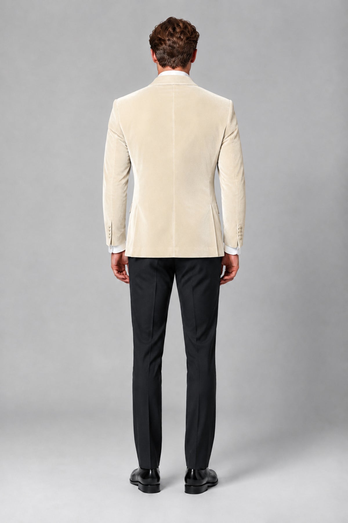 BOLODOO Men's Ivory Velvet Blazer | Shawl Lapel Tuxedo Jacket - Ivory - Ivory_3