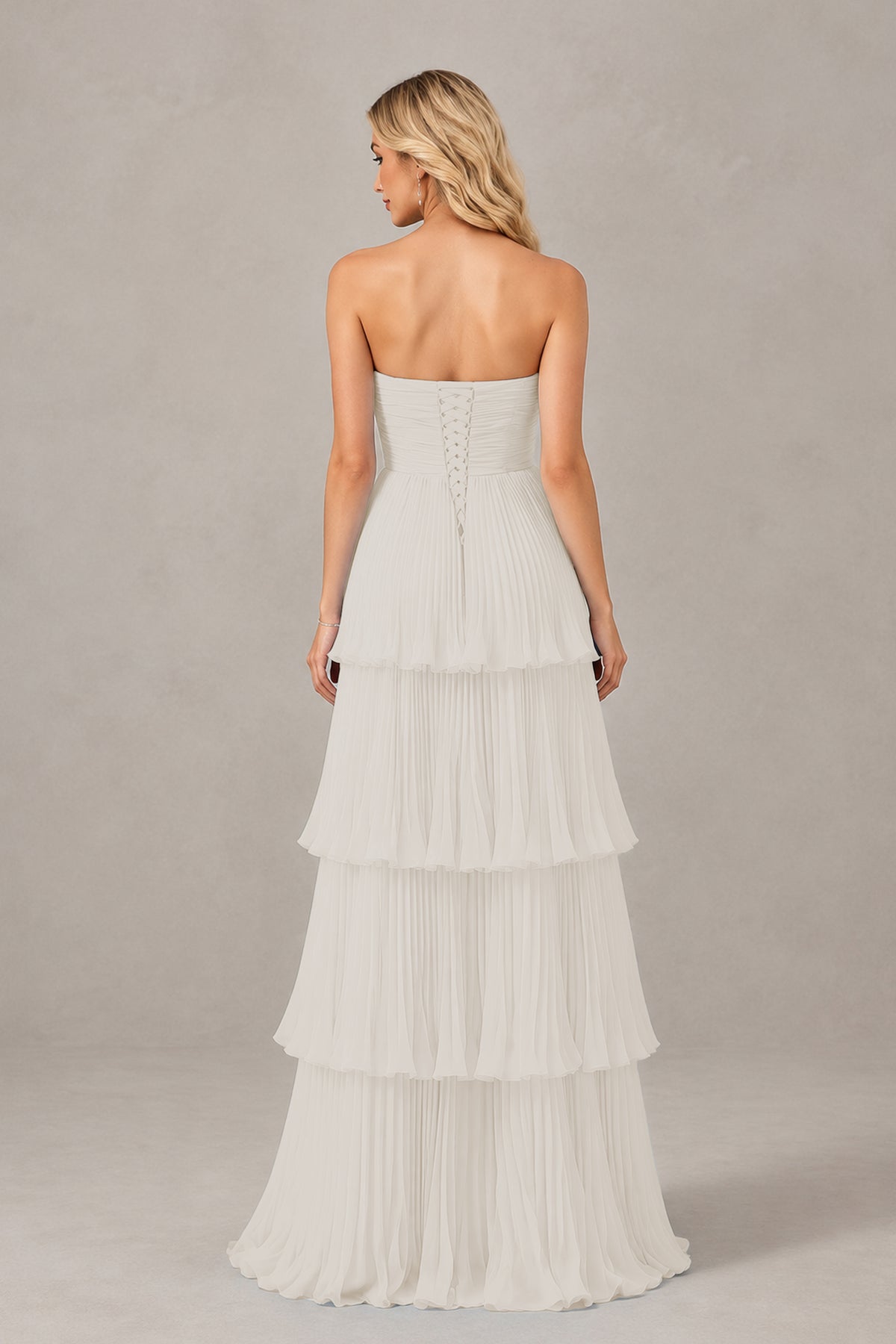 BOLODOO Ivory Strapless Tiered Chiffon Maxi Dress - Ivory