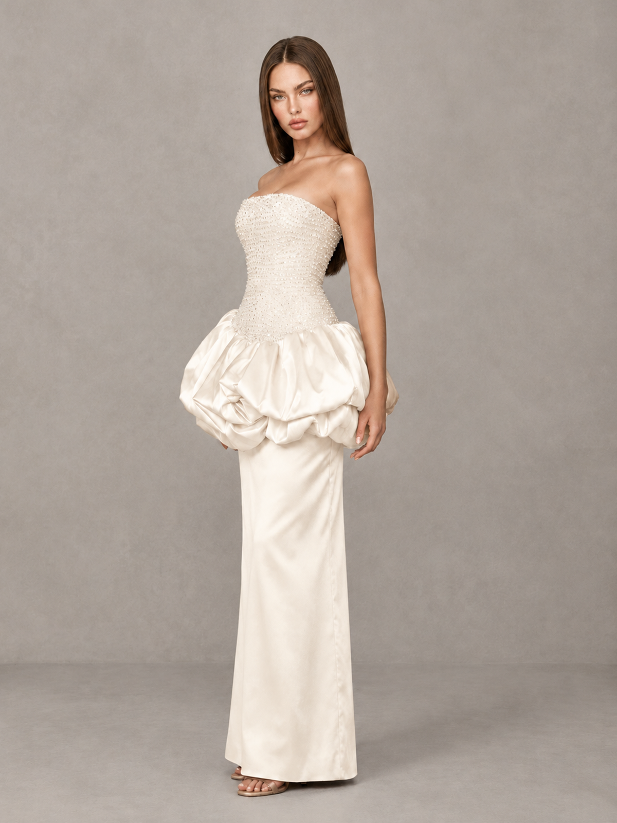 BOLODOO Ivory Strapless Embellished Bubble Peplum Evening Dress - Ivory - Ivory_3