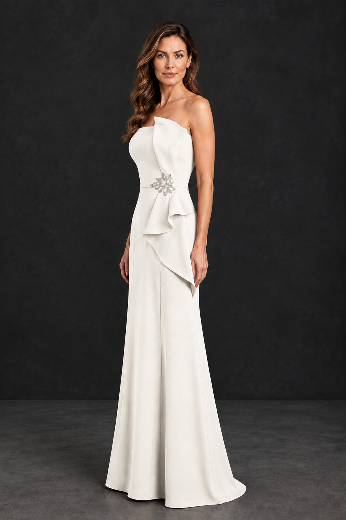 BOLODOO Ivory Strapless Mother of the Bride Dress with Ruffle Detail - Ivory - Ivory_3