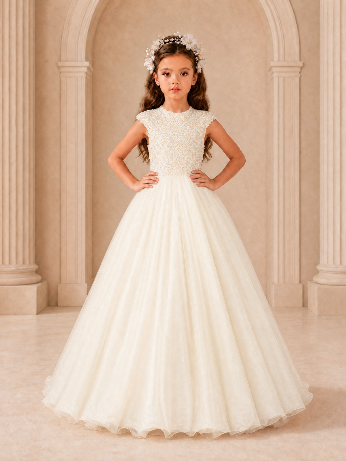 BOLODOO Ivory Sequin Tulle Flower Girl Dress with Cap Sleeves - Ivory - Ivory_3
