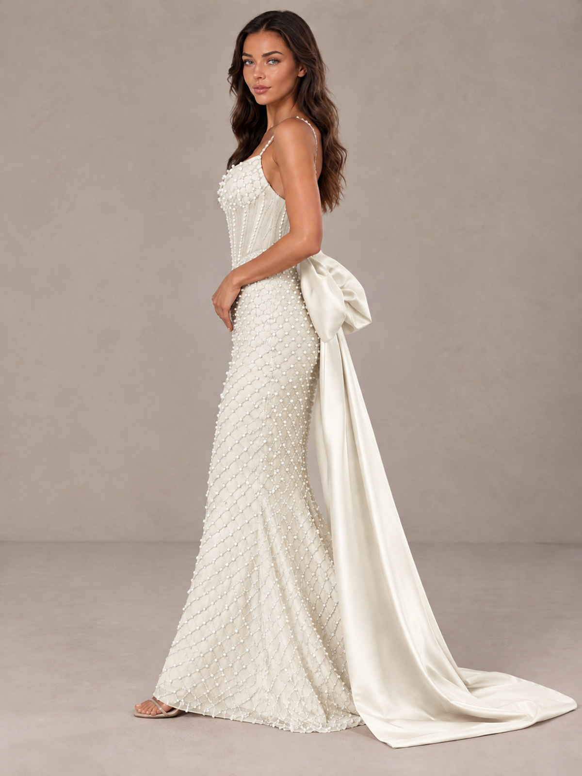 BOLODOO Ivory Beaded Corset Prom Dress with Bow Train - Ivory - Ivory_3