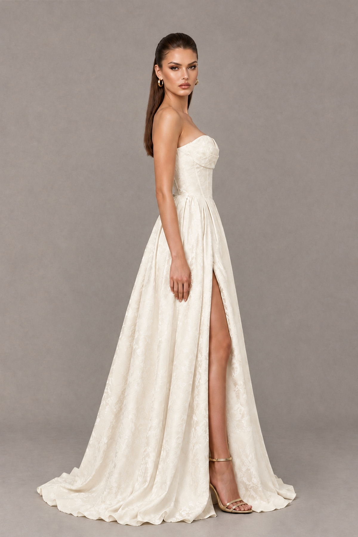BOLODOO Ivory Strapless Sweetheart Corset Prom Dress with High Slit – Lace-Up Back A-Line Evening Gown - Ivory - Ivory_3