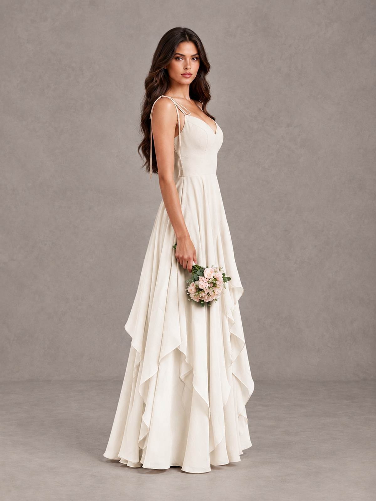 BOLODOO Ivory Tie-Strap Ruffle A-Line Bridesmaid Dress - Ivory - Ivory_3