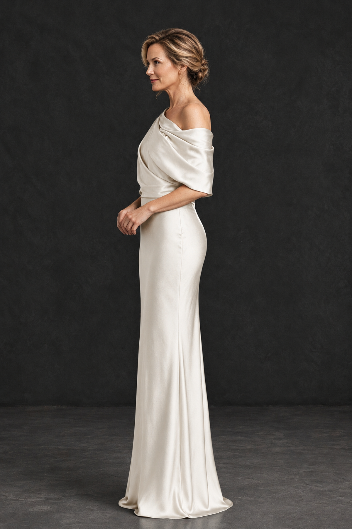 BOLODOO Ivory Satin Asymmetric Mother of the Bride Dress - Ivory - Ivory_3