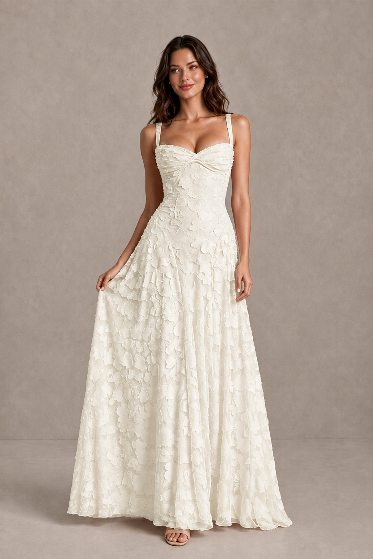 BOLODOO Ivory Floral-Textured A-Line Dress with Lace-Up Back - Ivory - Ivory_3