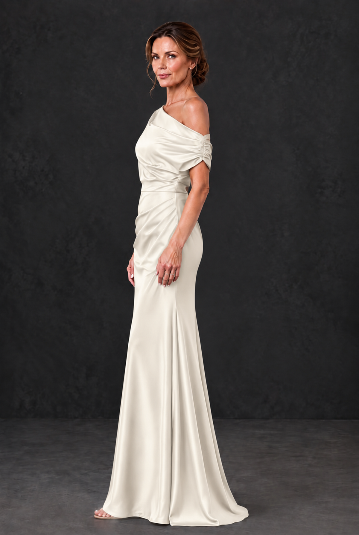 BOLODOO Ivory Asymmetric Ruched Mother of the Bride Dress - Ivory - Ivory_3