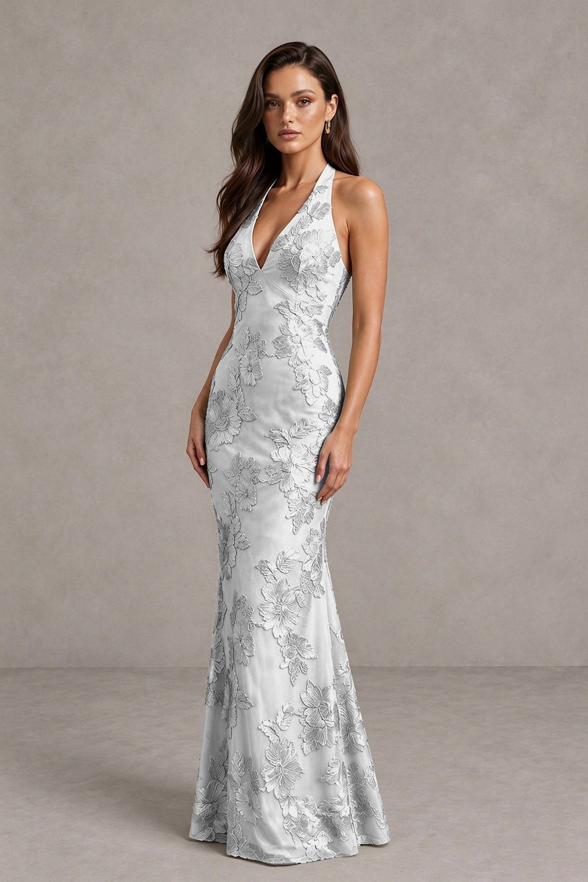 BOLODOO Ivory Floral Jacquard Halter Maxi Dress - Ivory - Ivory(3)
