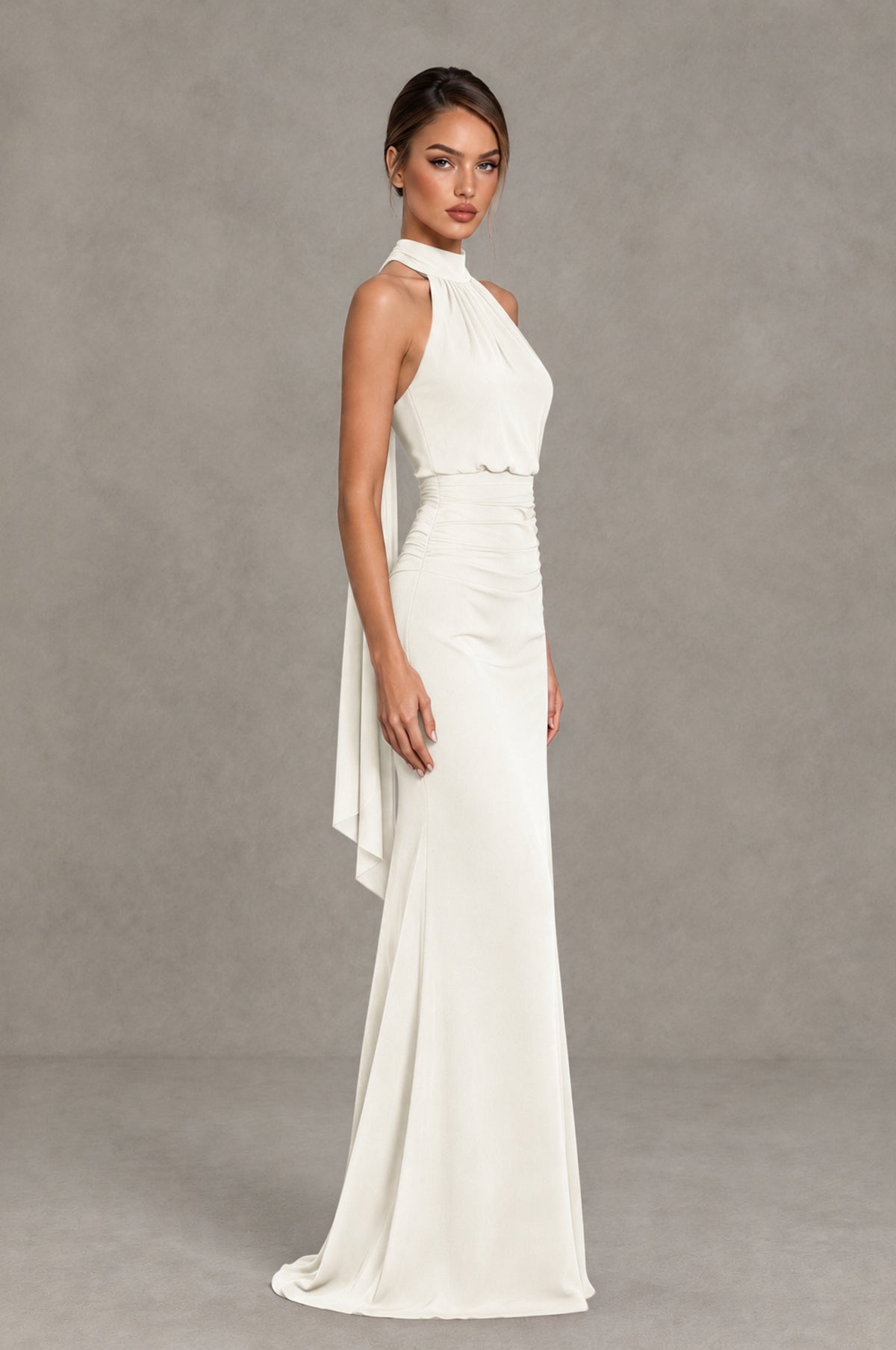 BOLODOO Ivory Chiffon Halter Maxi Formal Wedding Guest Dress - Ivory - Ivory_3