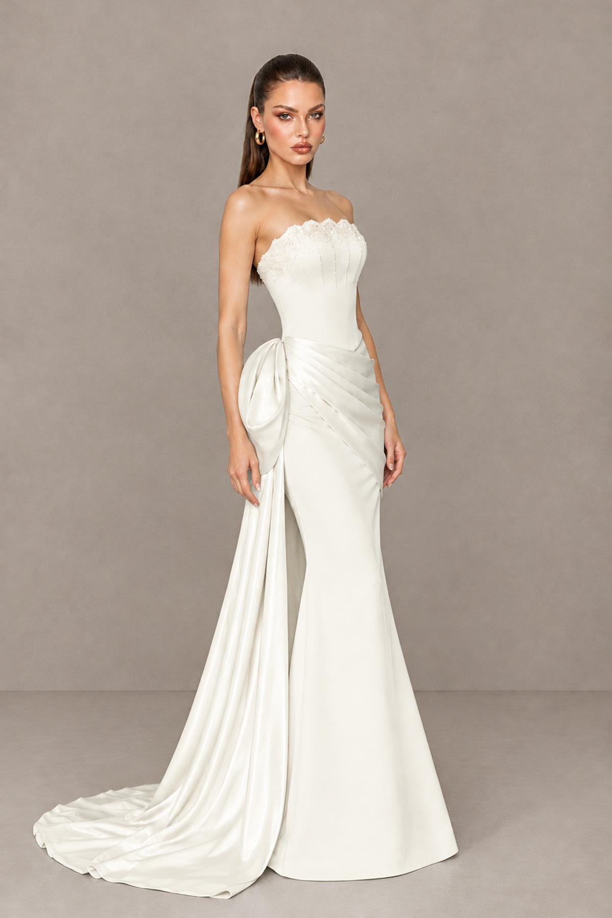 BOLODOO Ivory Strapless Satin Prom Dress with Draped Side Train - Ivory - Ivory_3