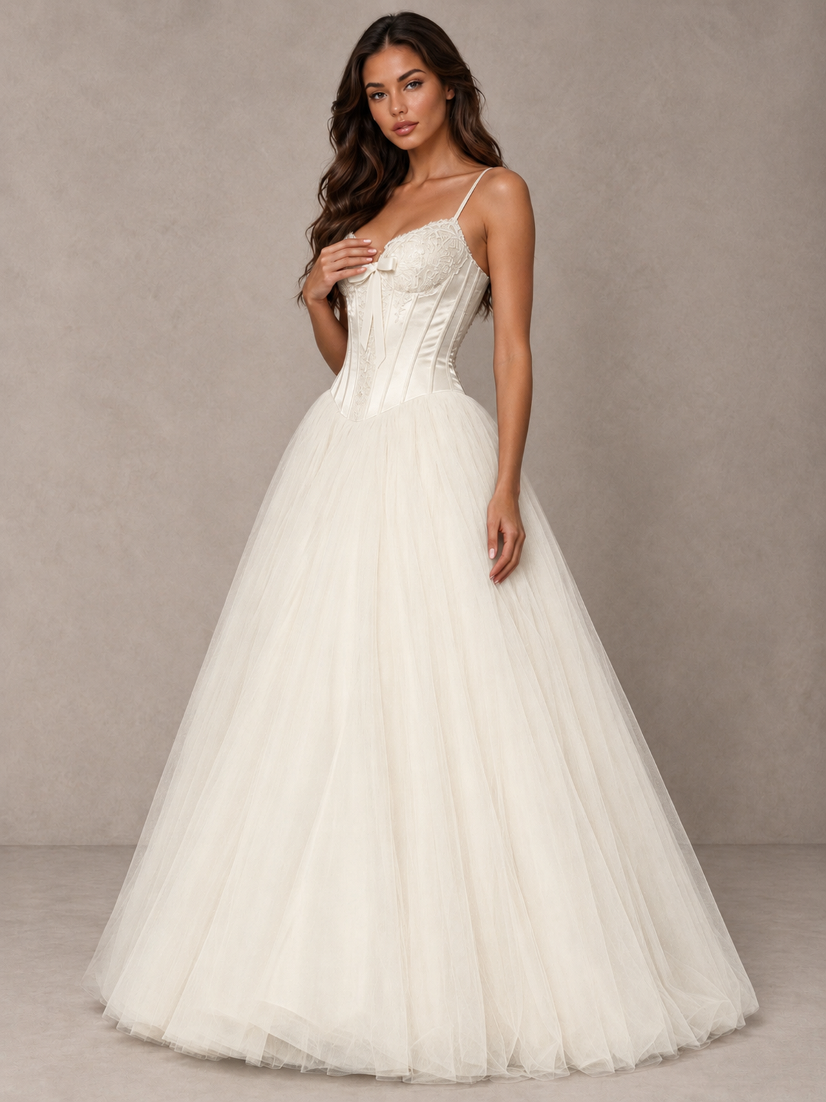 BOLODOO Ivory Corset Tulle Prom Dress with Spaghetti Straps - Ivory - Ivory_3