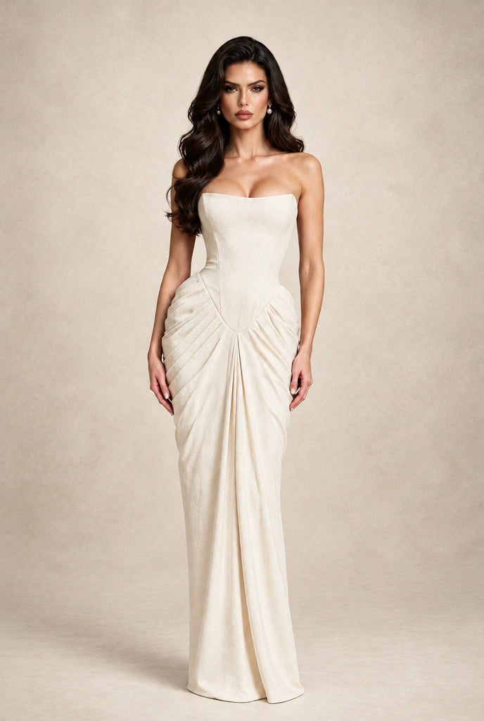 BOLODOO Ivory Strapless Ruched Corset Evening Gown - Ivory - Ivory_3