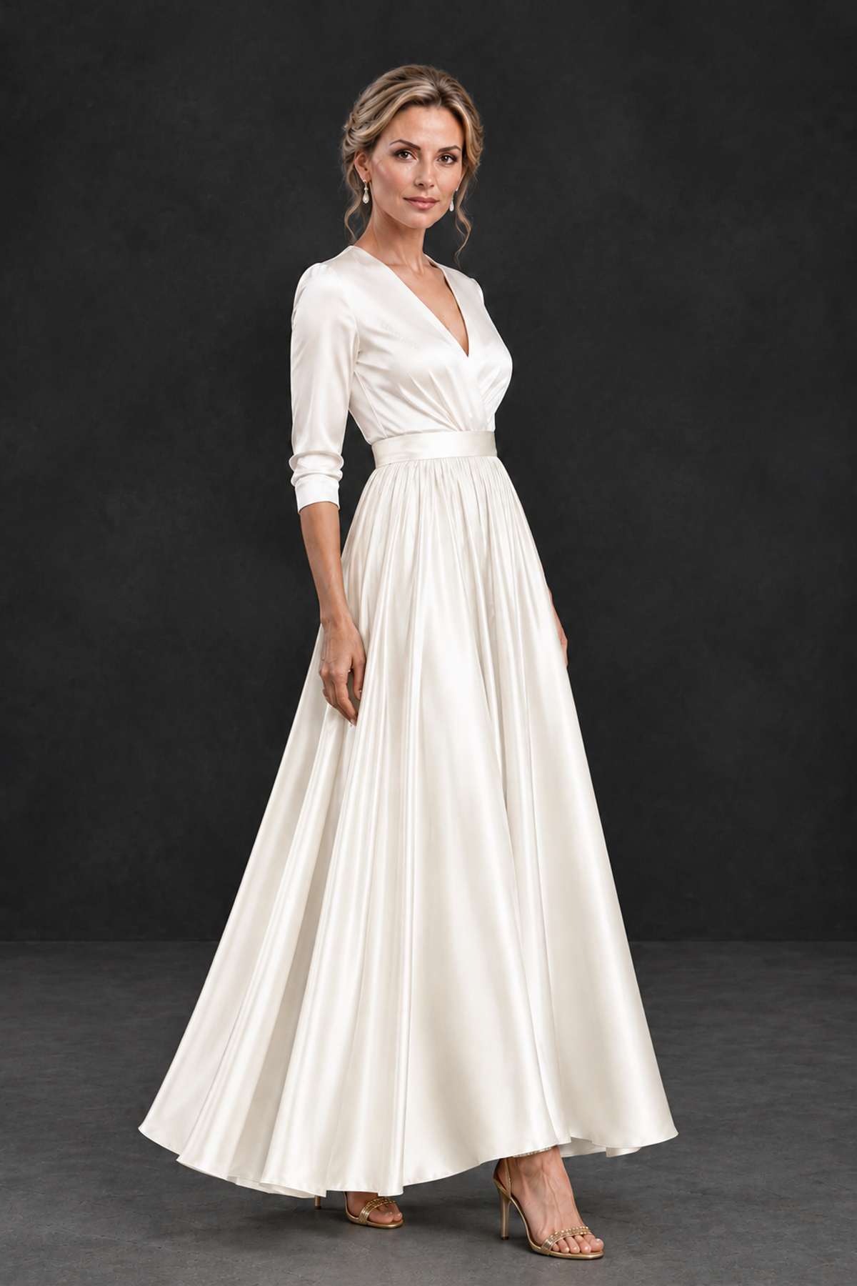 BOLODOO Ivory and White V-Neck A-Line Mother of the Bride Dress - Ivory - Ivory_3