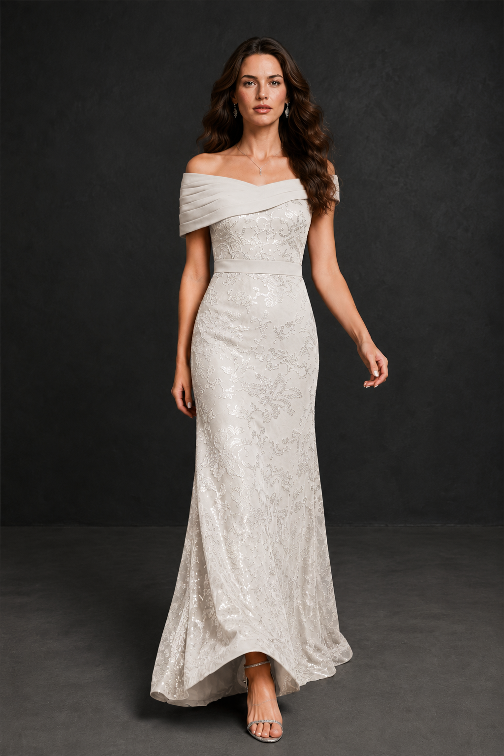 BOLODOO Ivory Off-Shoulder Sequin Lace Mermaid Evening Gown | Mother of the Bride Formal Dress - Ivory