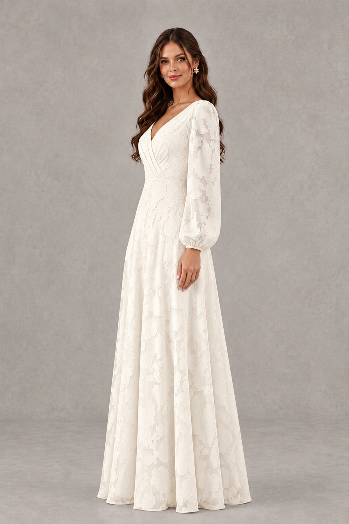 BOLODOO Ivory Long Sleeve V-Neck A-Line Mother of the Bride Dress - Ivory - Ivory_3