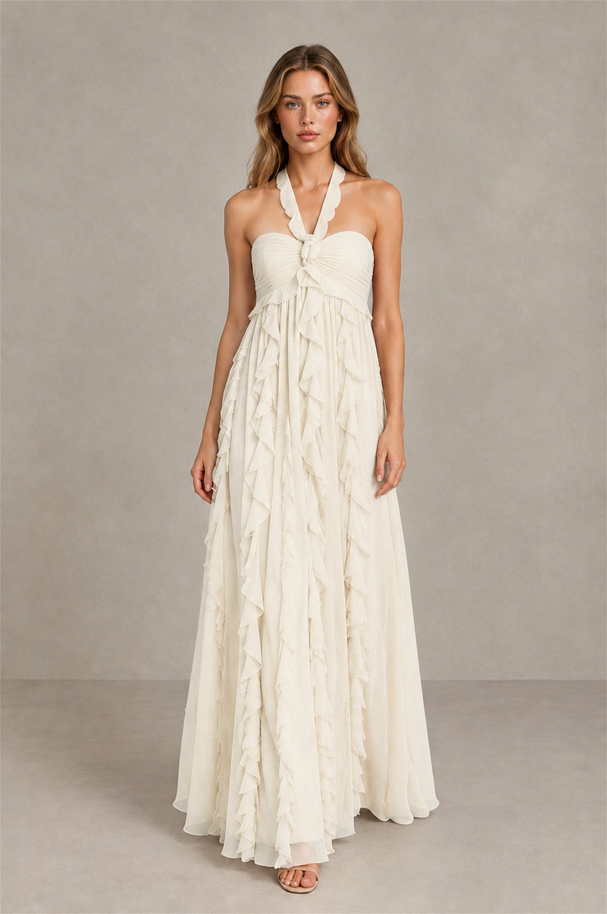BOLODOO Ivory Halter Ruffle A-Line Floor-Length Evening Dress - Ivory - Ivory_4