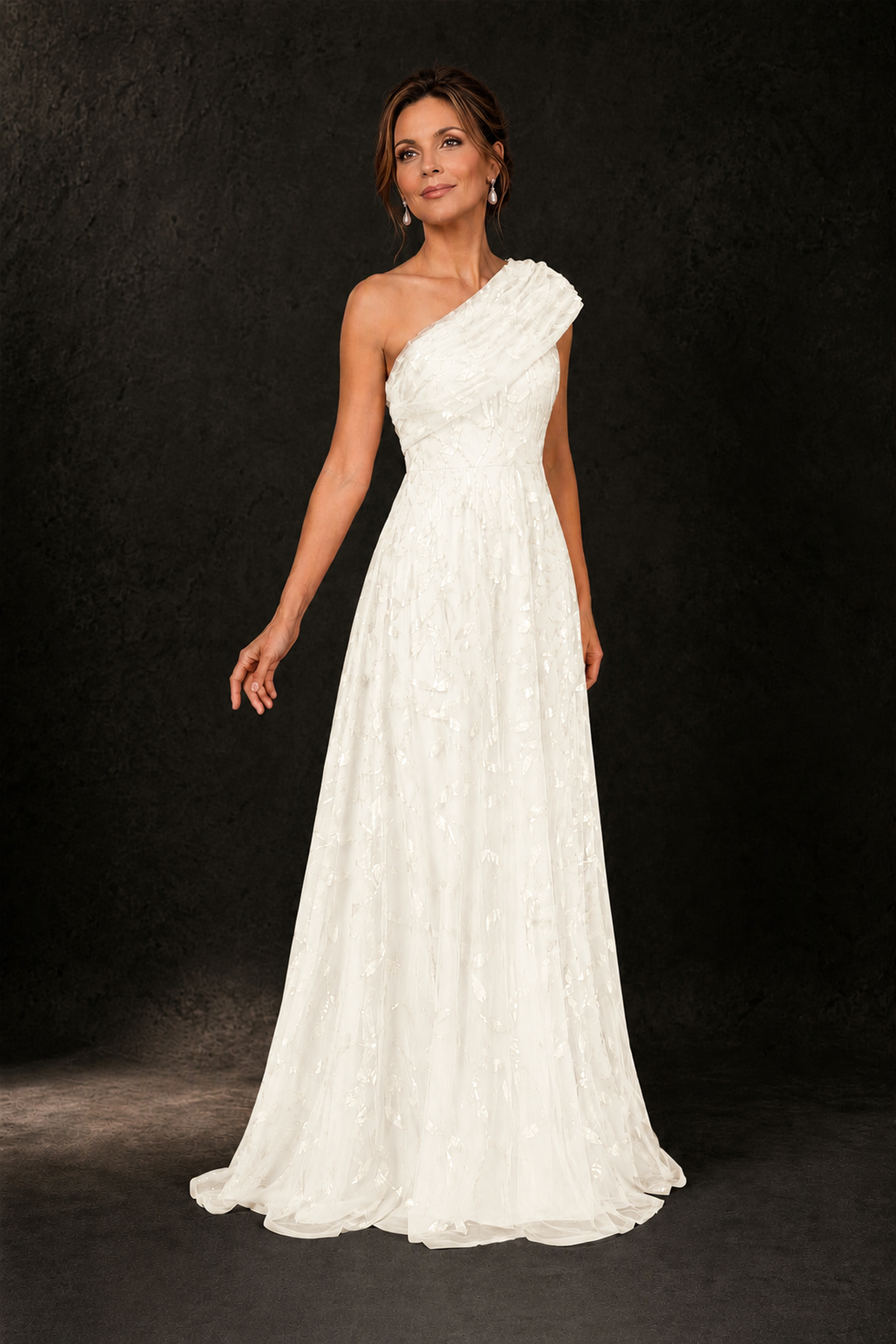 BOLODOO Ivory Leaf Sequin One-Shoulder A-Line Maxi Gown – Mother of the Bride & Formal Evening Dress - Ivory - Ivory_4