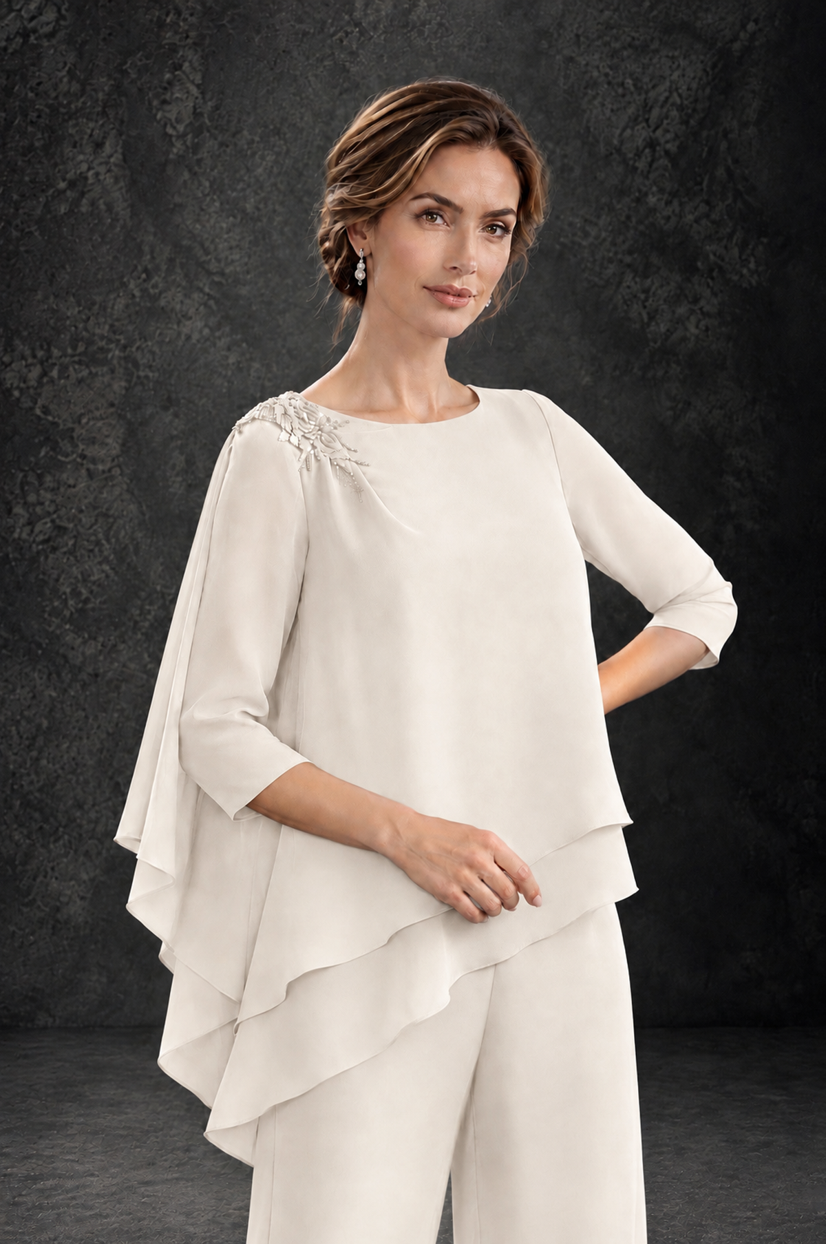 BOLODOO Ivory Layered Wide-Leg Mother of the Bride Pant Suit - Ivory - Ivory_4