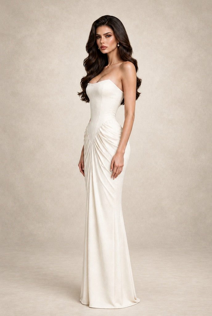 BOLODOO Ivory Strapless Ruched Corset Evening Gown - Ivory - Ivory_4