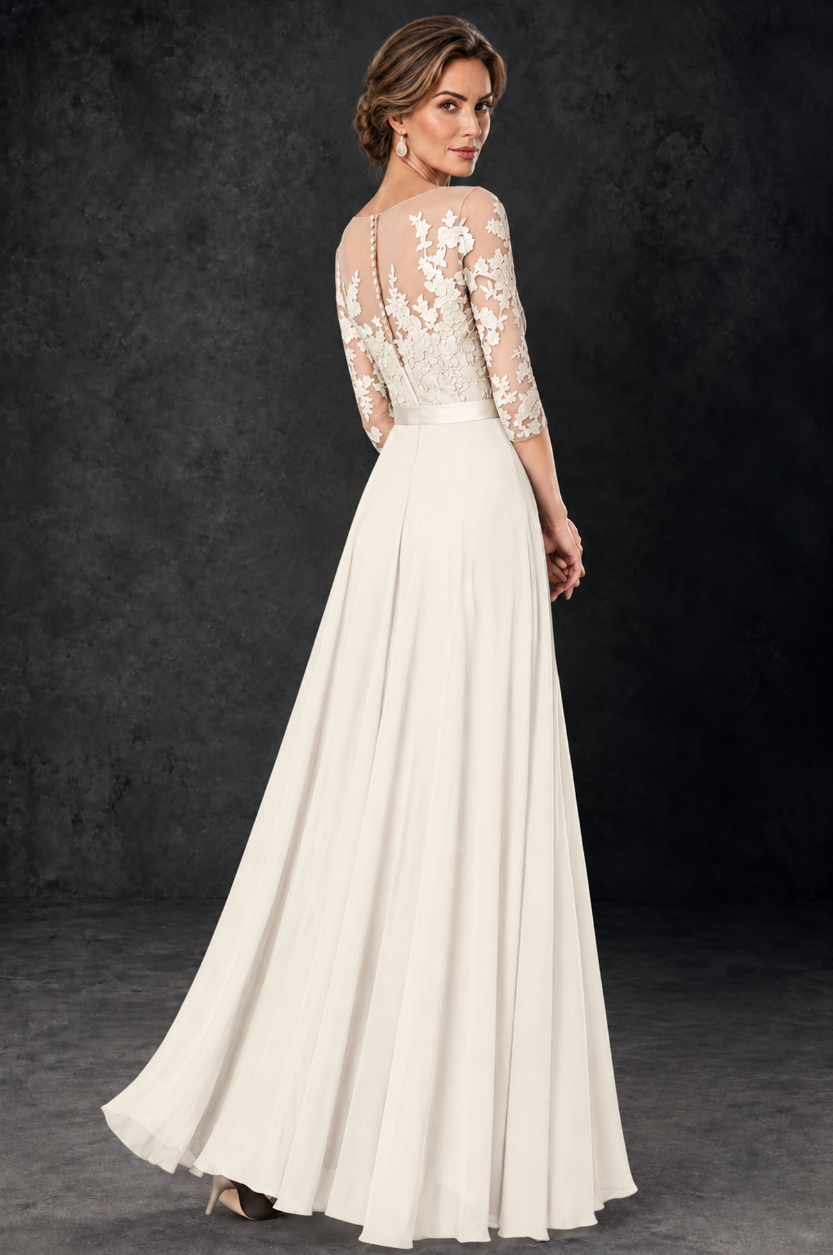 BOLODOO Ivory Lace Wide-Leg Jumpsuit with Three-Quarter Sleeves - Ivory - Ivory_4