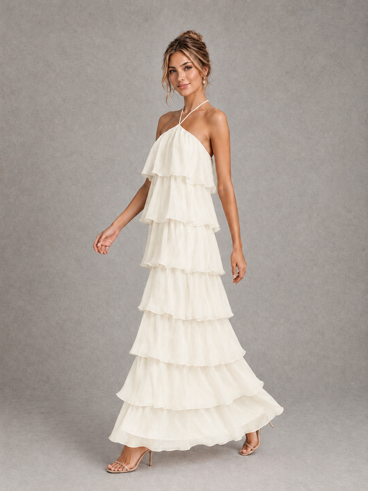 BOLODOO Ivory Halter Tiered Ruffle Maxi Bridesmaid Dress - Ivory - Ivory_4