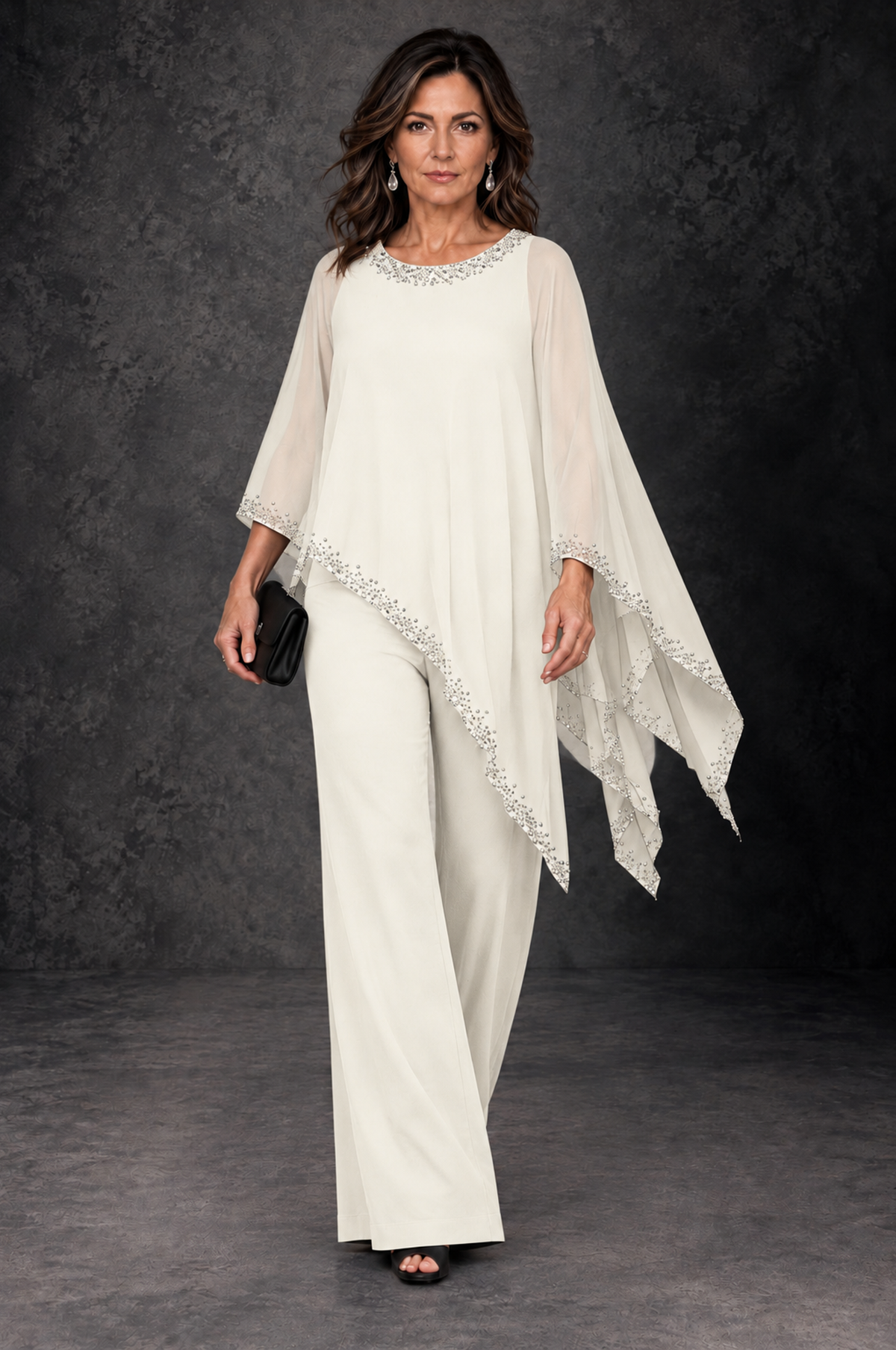BOLODOO Ivory Embellished Cape Mother of the Bride Pantsuit - Ivory - Ivory_4