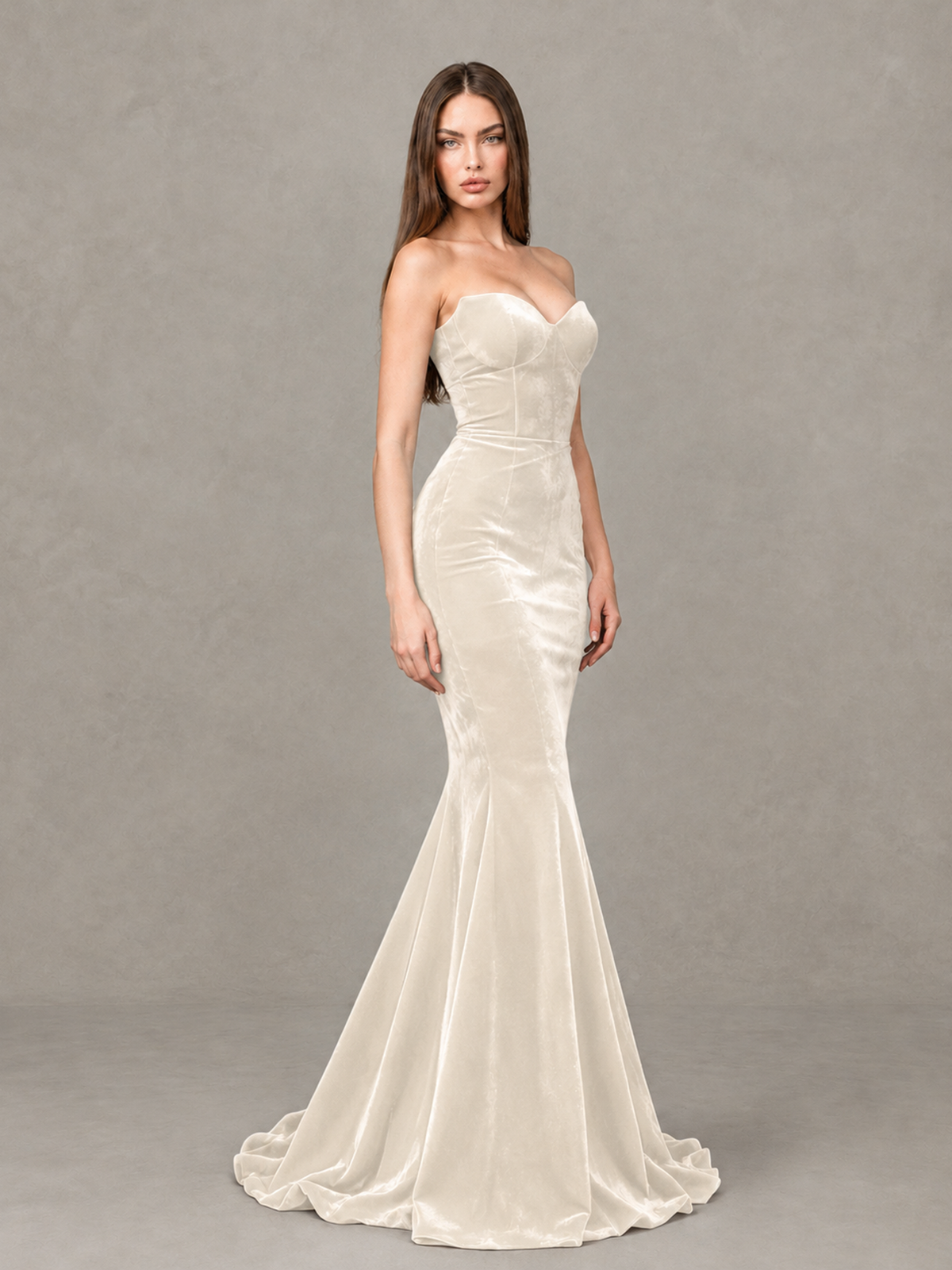 BOLODOO Ivory Strapless Sweetheart Velvet-Look Mermaid Evening Dress - Ivory - Ivory_4