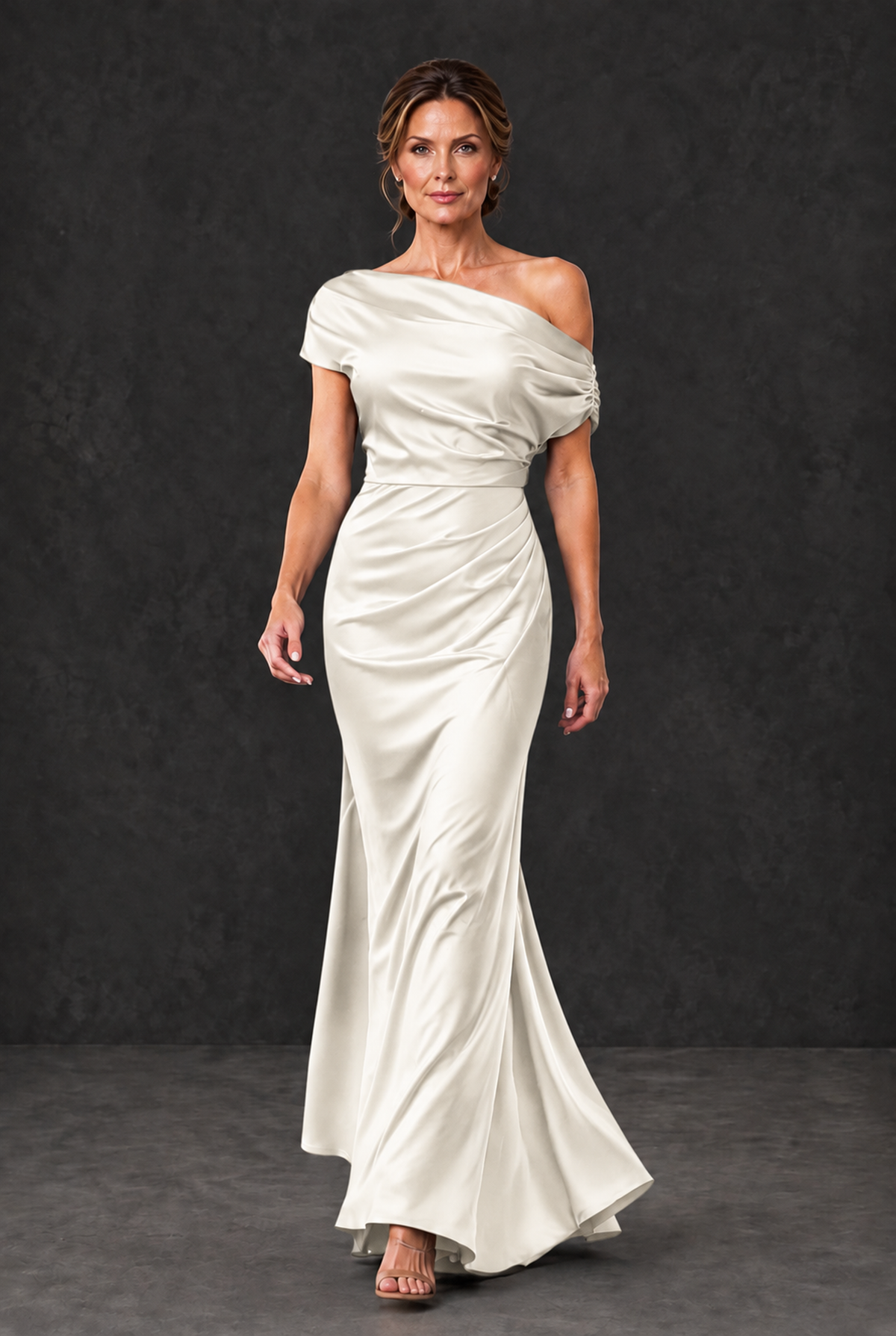 BOLODOO Ivory Asymmetric Ruched Mother of the Bride Dress - Ivory - Ivory_4