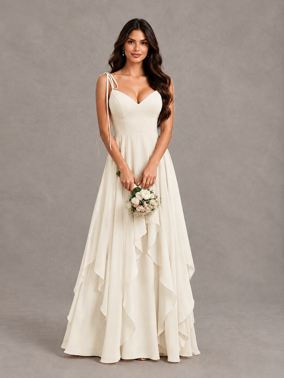 BOLODOO Ivory Tie-Strap Ruffle A-Line Bridesmaid Dress - Ivory - Ivory_4