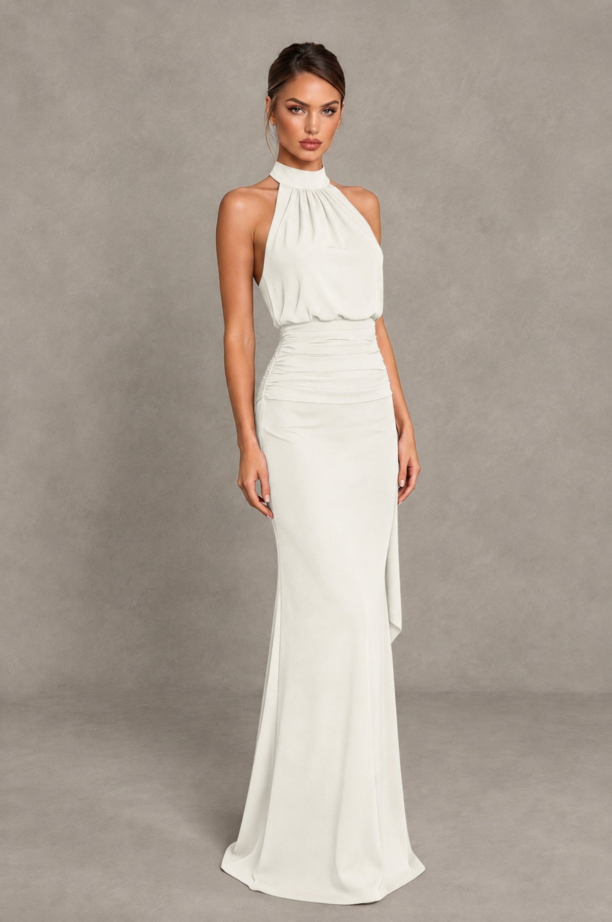 BOLODOO Ivory Chiffon Halter Maxi Formal Wedding Guest Dress - Ivory - Ivory_4