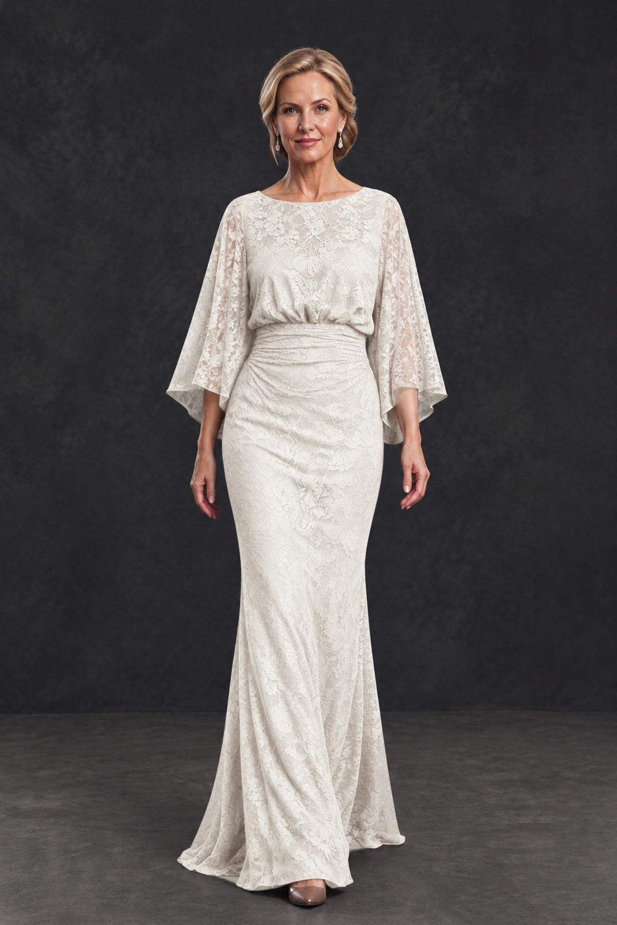 BOLODOO Ivory Lace Flutter Sleeve Mother of the Bride Dress - Ivory - Ivory_4