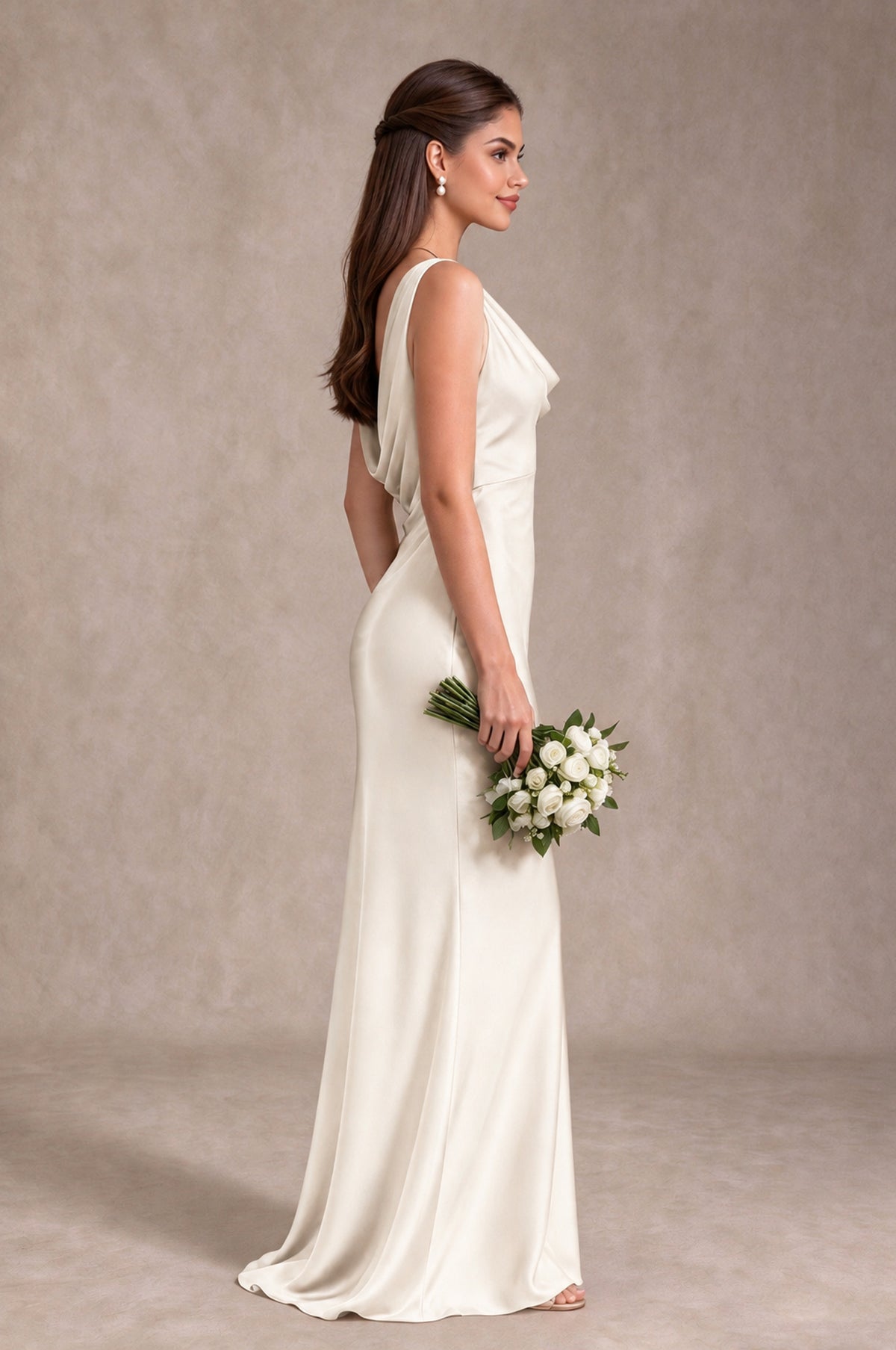 BOLODOO Ivory Cowl Neck Open Back Satin Bridesmaid Dress - Ivory - Ivory_4