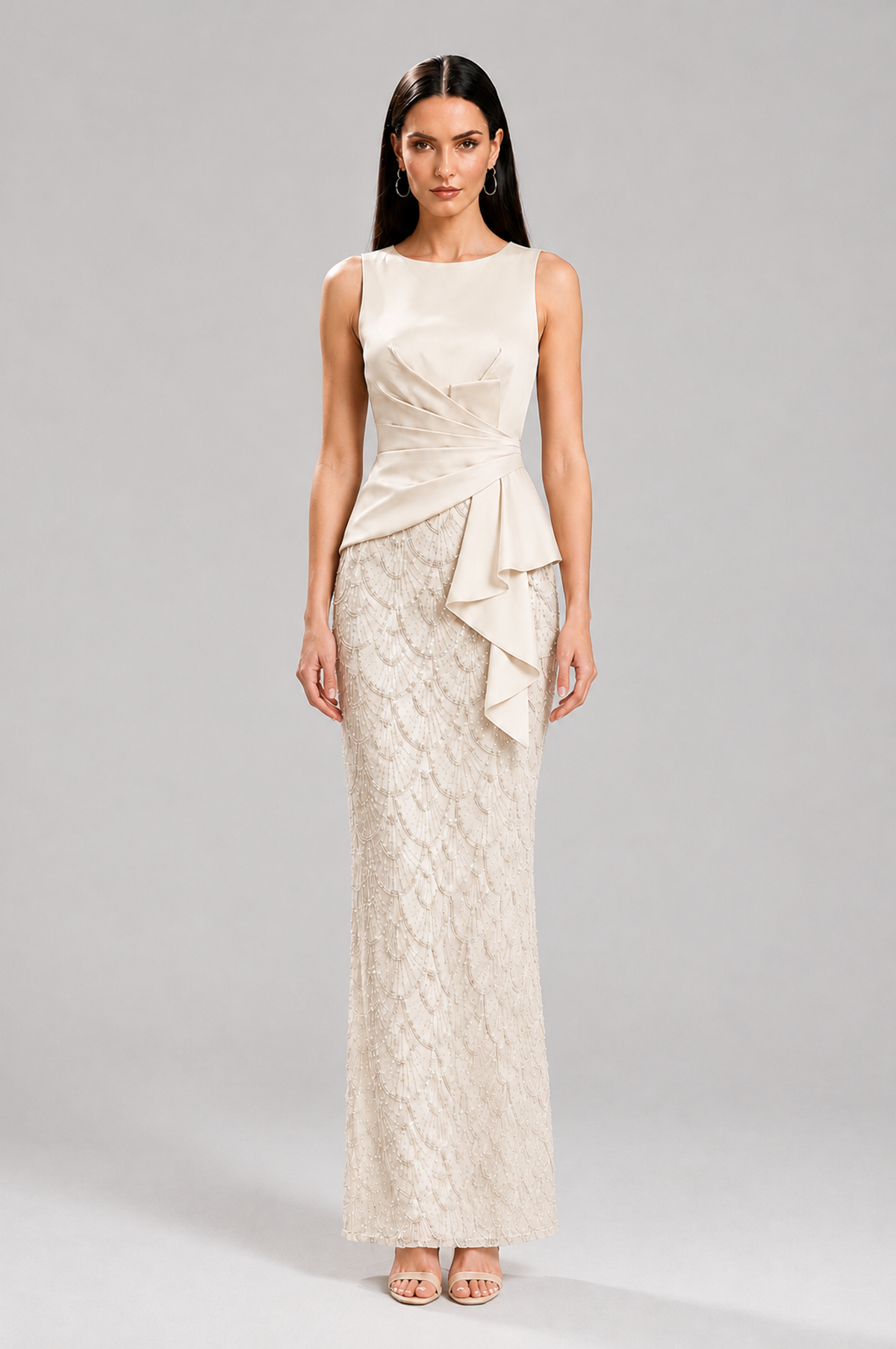 BOLODOO Ivory Sleeveless Satin & Lace Peplum Evening Dress - Ivory - Ivory_4