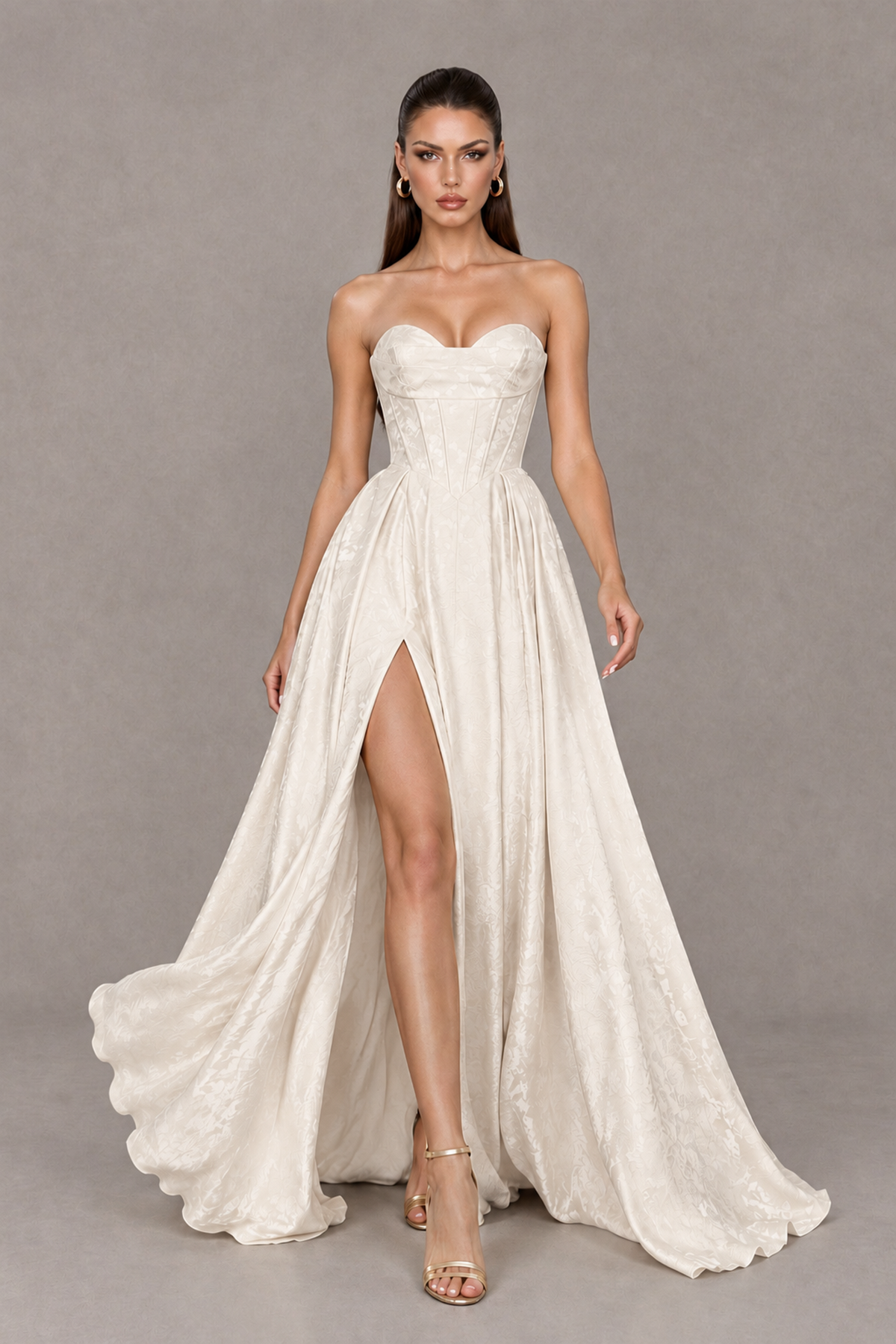 BOLODOO Ivory Strapless Sweetheart Corset Prom Dress with High Slit – Lace-Up Back A-Line Evening Gown - Ivory - Ivory_4