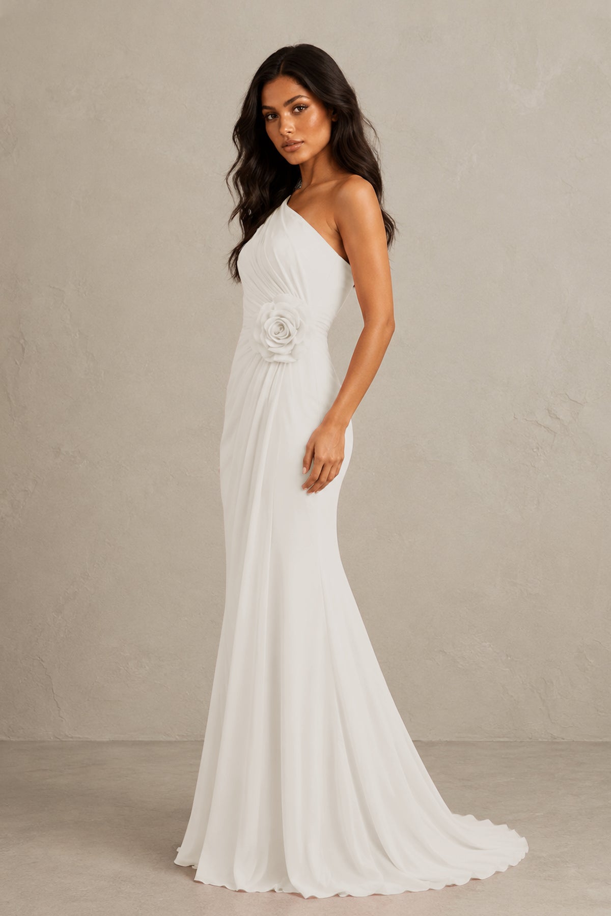 BOLODOO Ivory One-Shoulder Floral Ruched Maxi Dress - Ivory