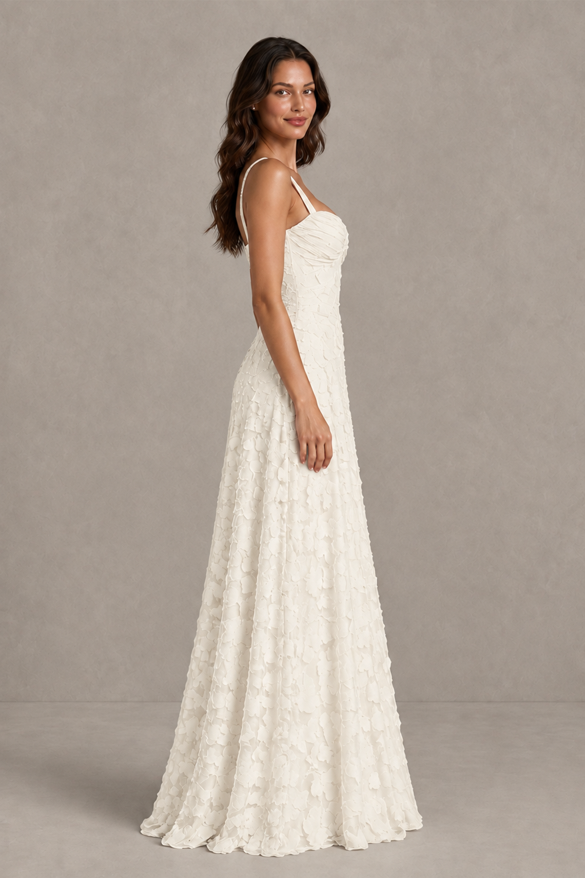 BOLODOO Ivory Floral-Textured A-Line Dress with Lace-Up Back - Ivory - Ivory_4