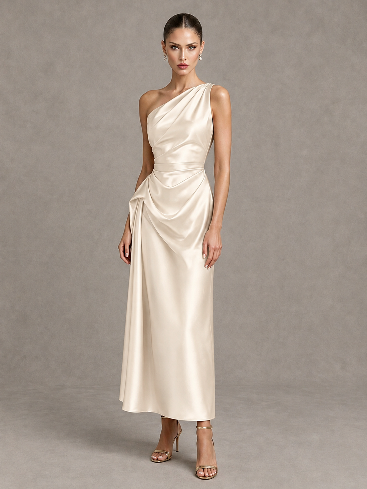 BOLODOO Ivory One Shoulder Satin Cocktail Dress with Draped A-Line Skirt - Ivory - Ivory_4