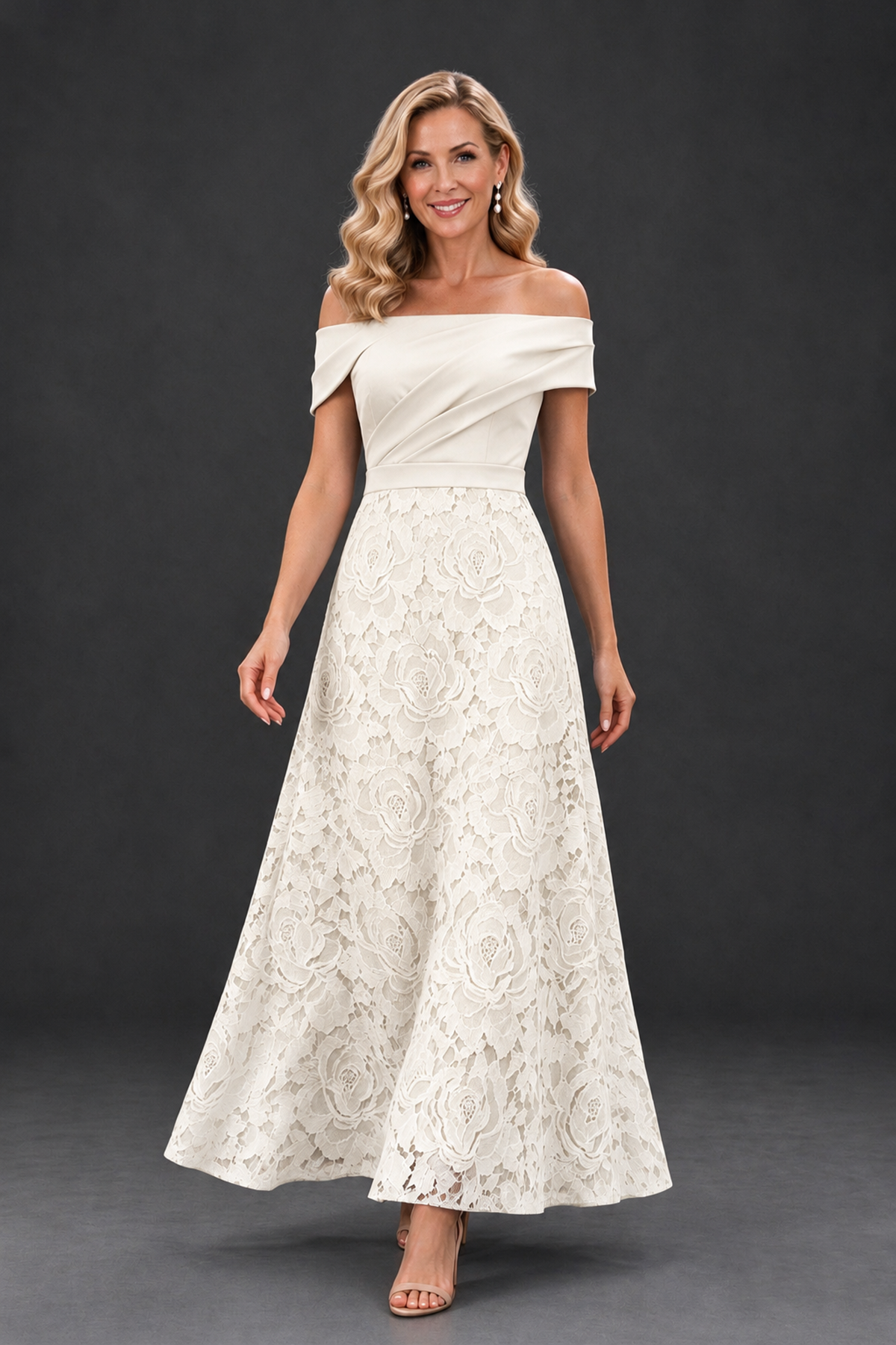BOLODOO Ivory Off-the-Shoulder Floral A-Line Mother of the Bride Dress - Ivory - Ivory_4