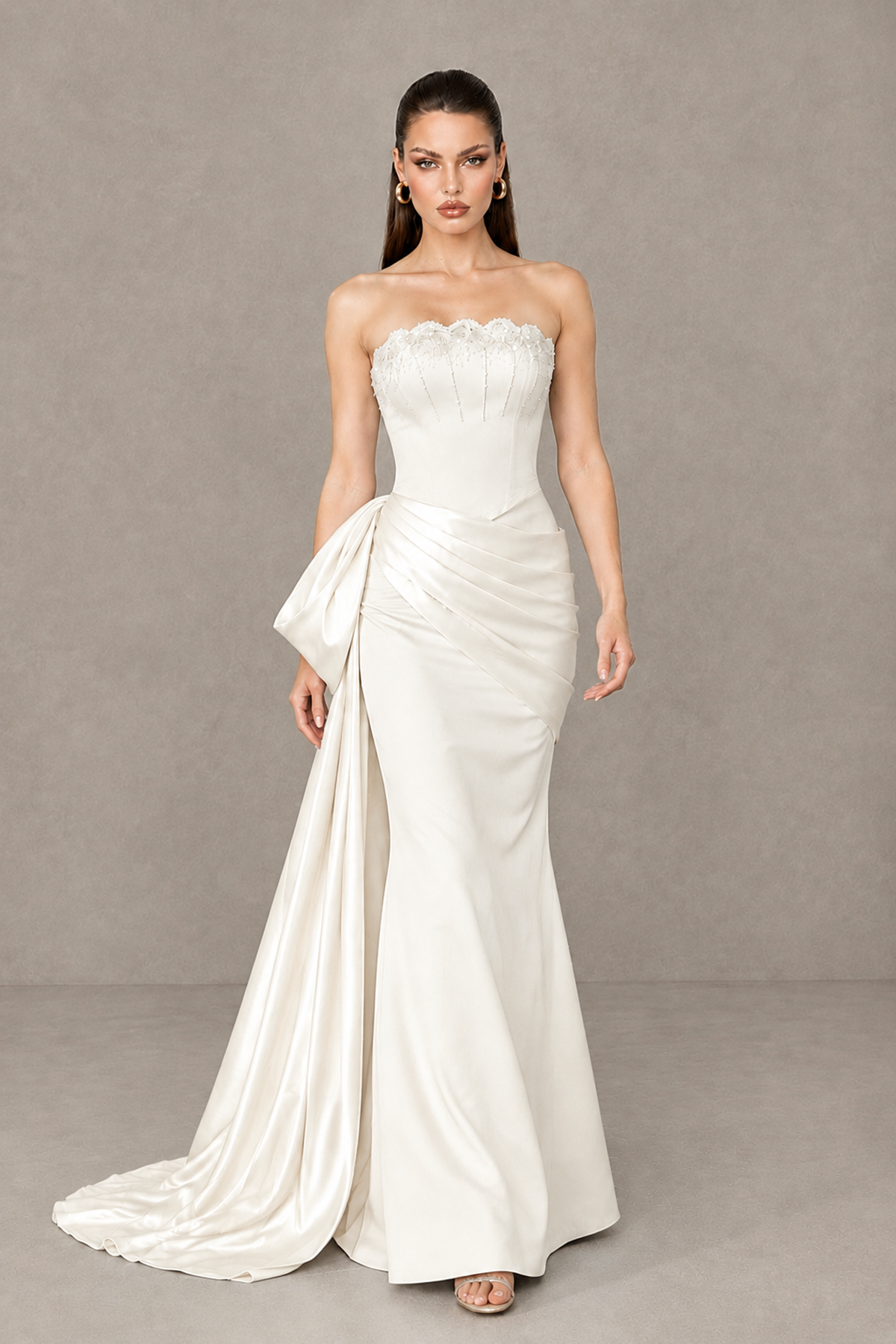 BOLODOO Ivory Strapless Satin Prom Dress with Draped Side Train - Ivory - Ivory_4