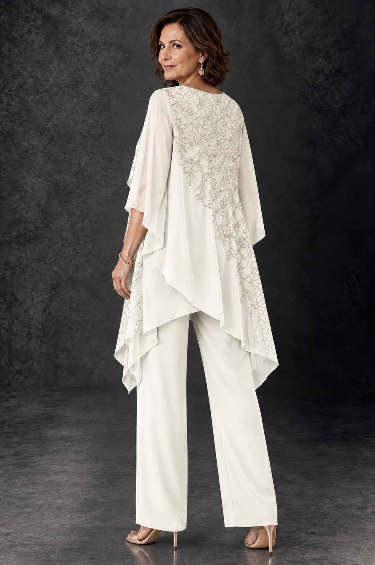 BOLODOO Ivory Embellished Cape Pant Suit for Mother of the Bride - Ivory - Ivory_4
