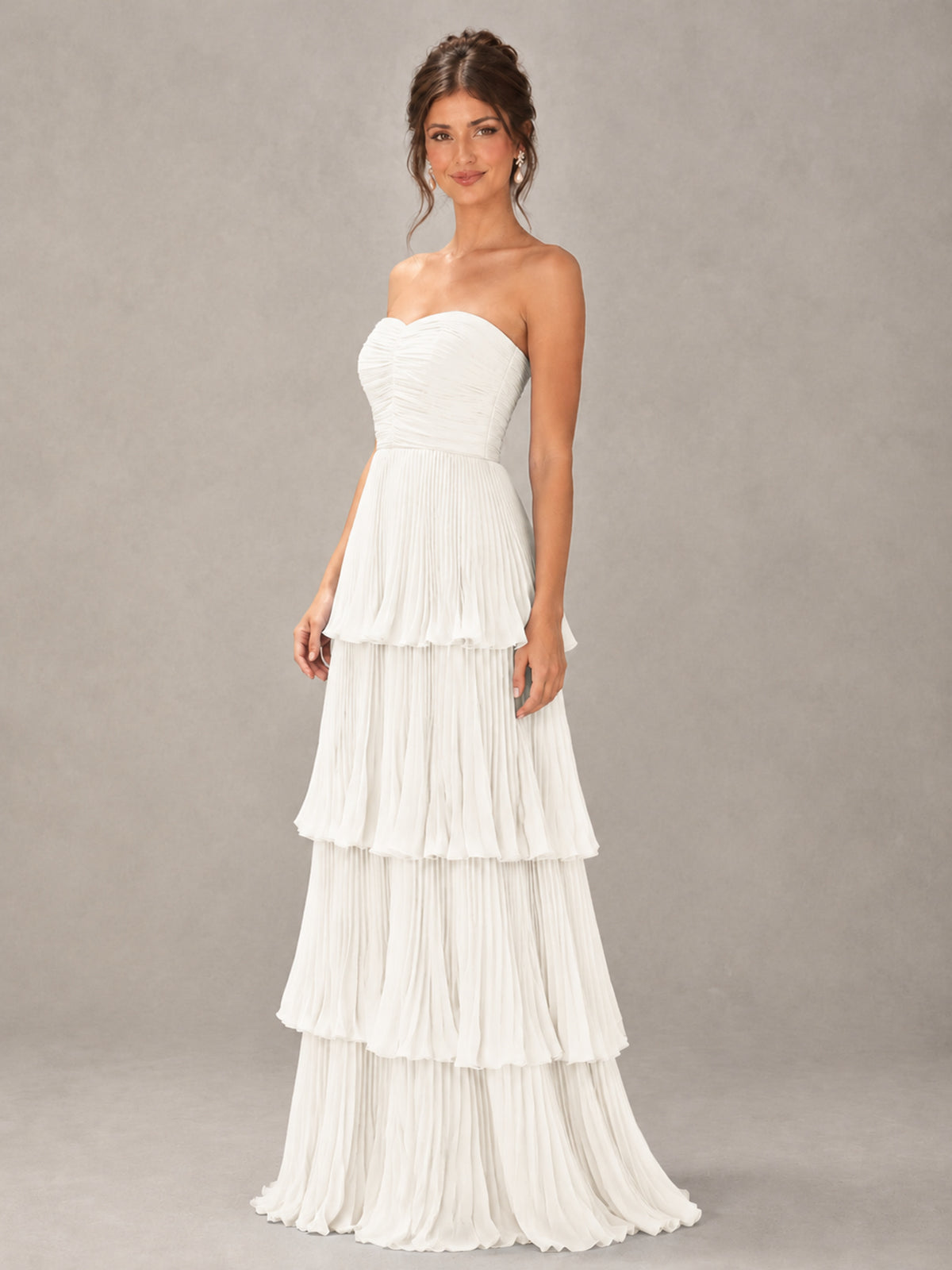 BOLODOO Ivory Strapless Tiered Pleated Bridesmaid Dress - Ivory - Ivory_4