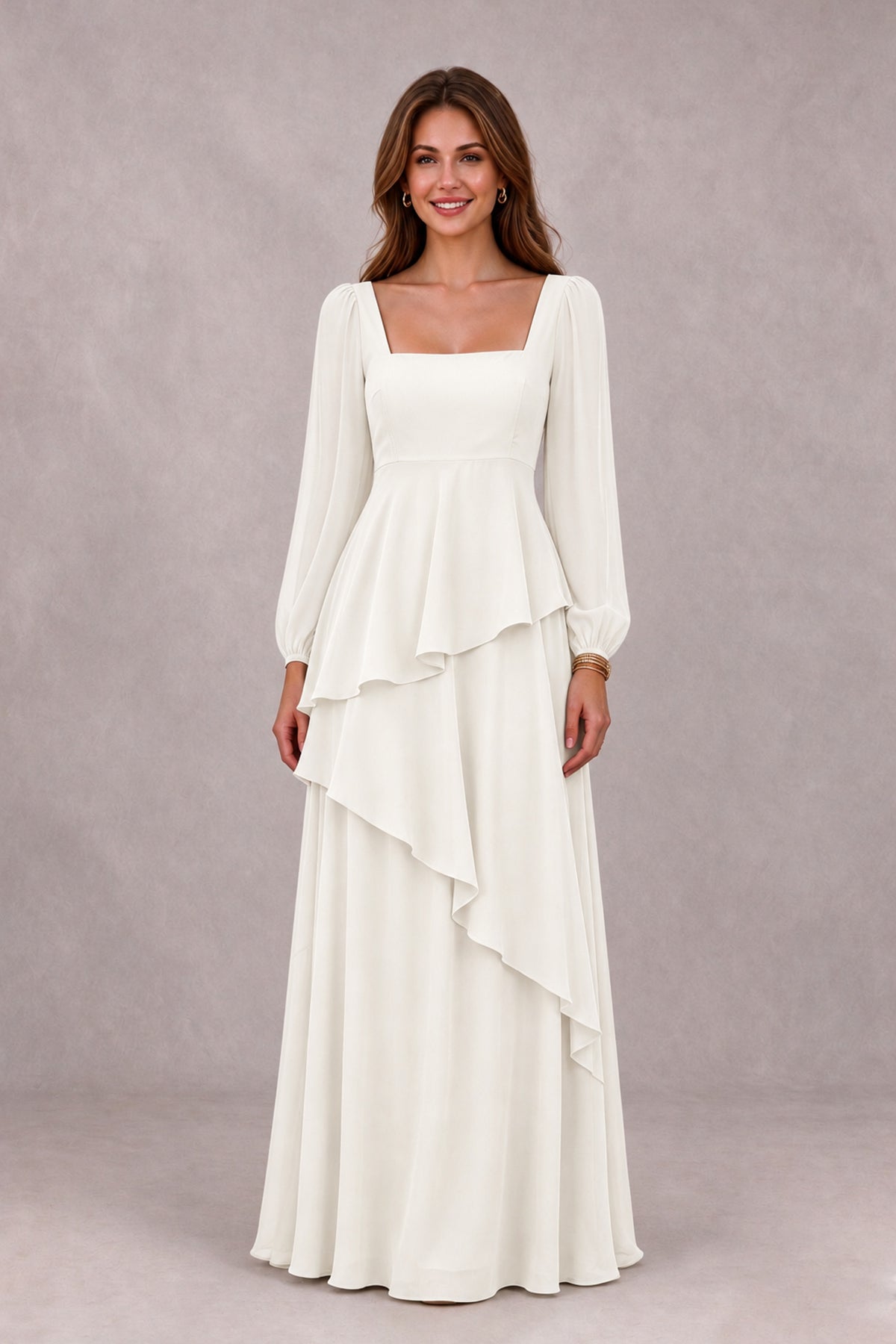BOLODOO Ivory Long Sleeve Ruffle Bridesmaid Dresses - Ivory - Ivory_4