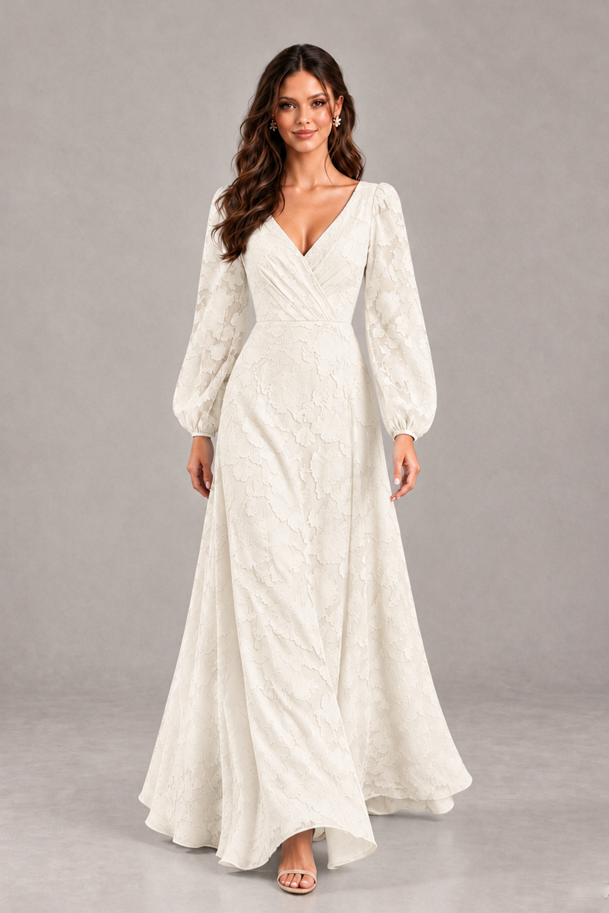 BOLODOO Ivory Long Sleeve V-Neck A-Line Mother of the Bride Dress - Ivory - Ivory_4