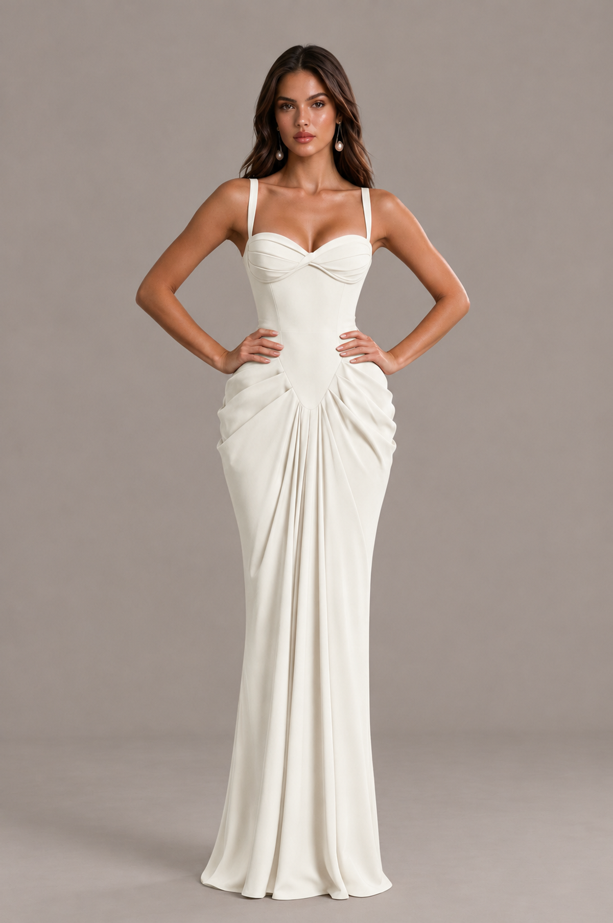 BOLODOO Ivory Sweetheart Ruched Lace-Up Back Evening Gown - Ivory - Ivory_4