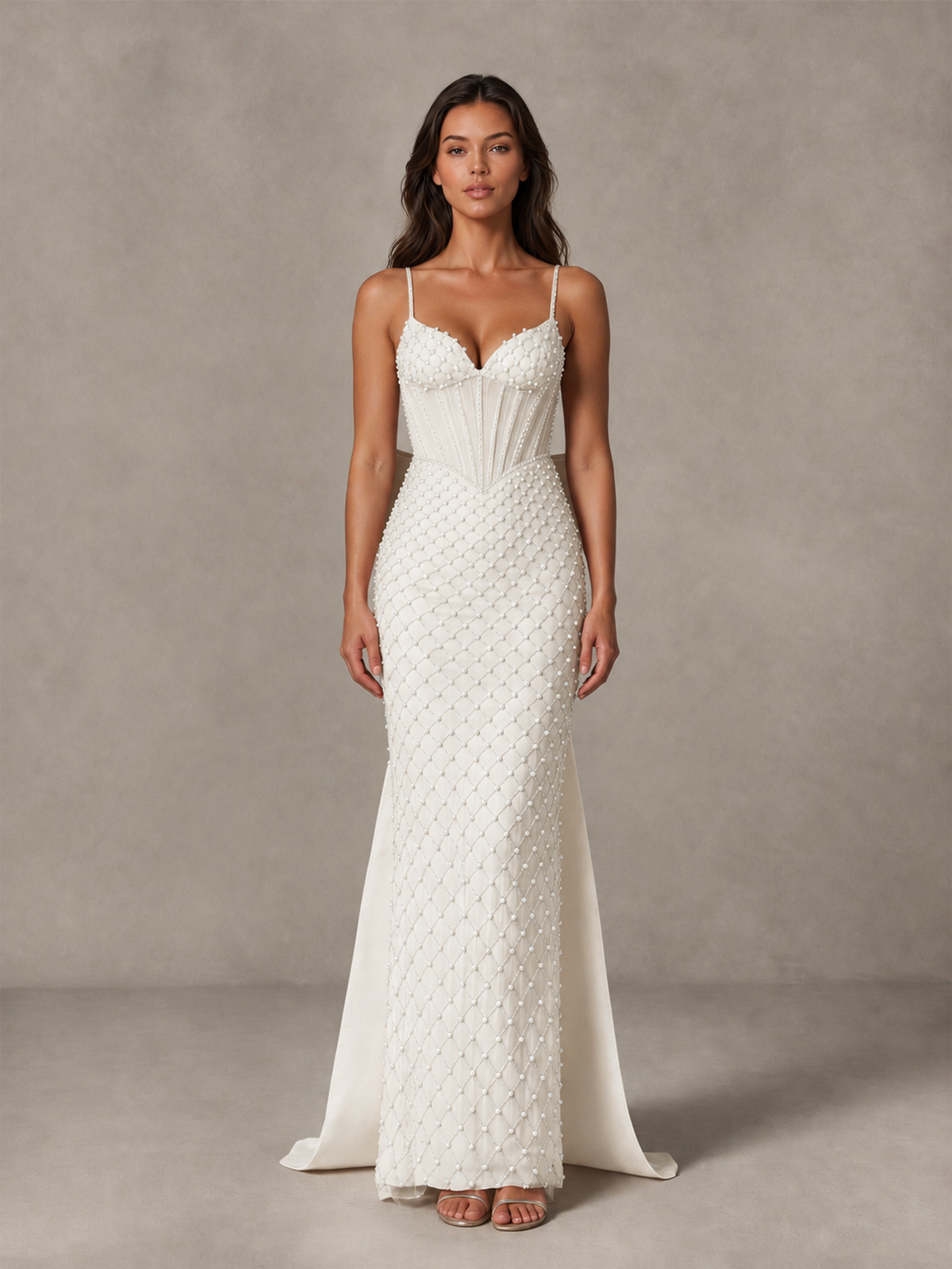 BOLODOO Ivory Beaded Corset Prom Dress with Bow Train - Ivory - Ivory_4