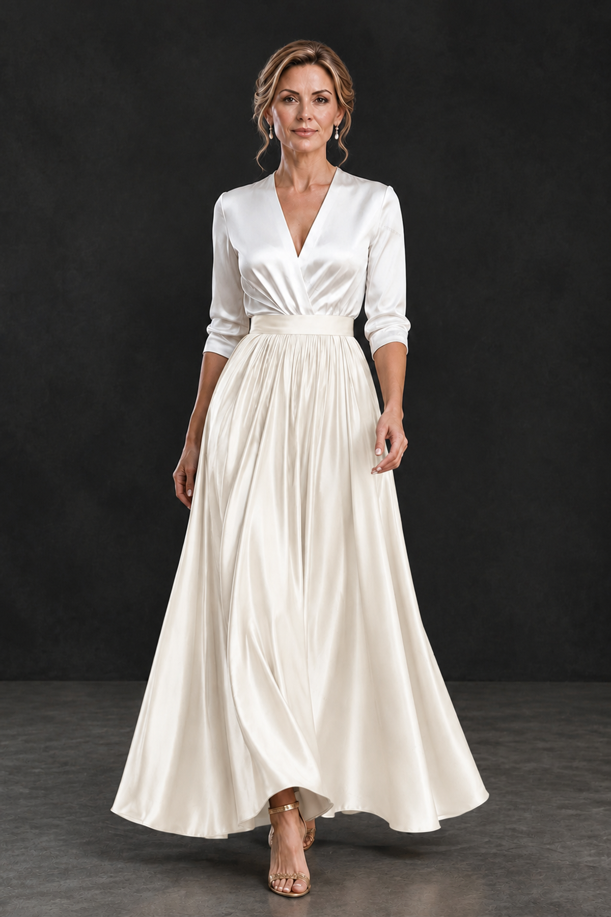BOLODOO Ivory and White V-Neck A-Line Mother of the Bride Dress - Ivory - Ivory_4