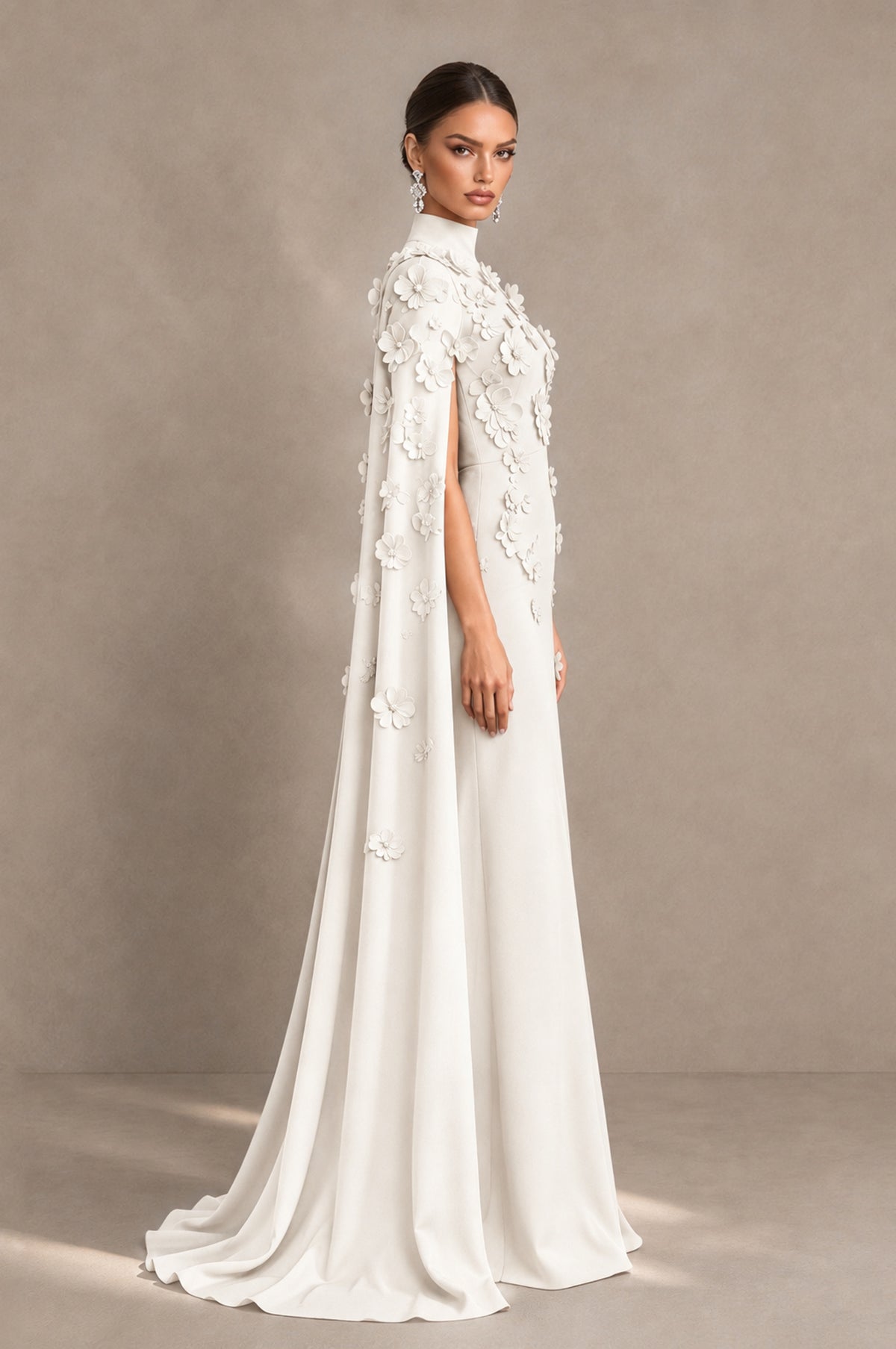 BOLODOO Ivory 3D Floral Applique Cape Formal Dress - Ivory - Ivory_4